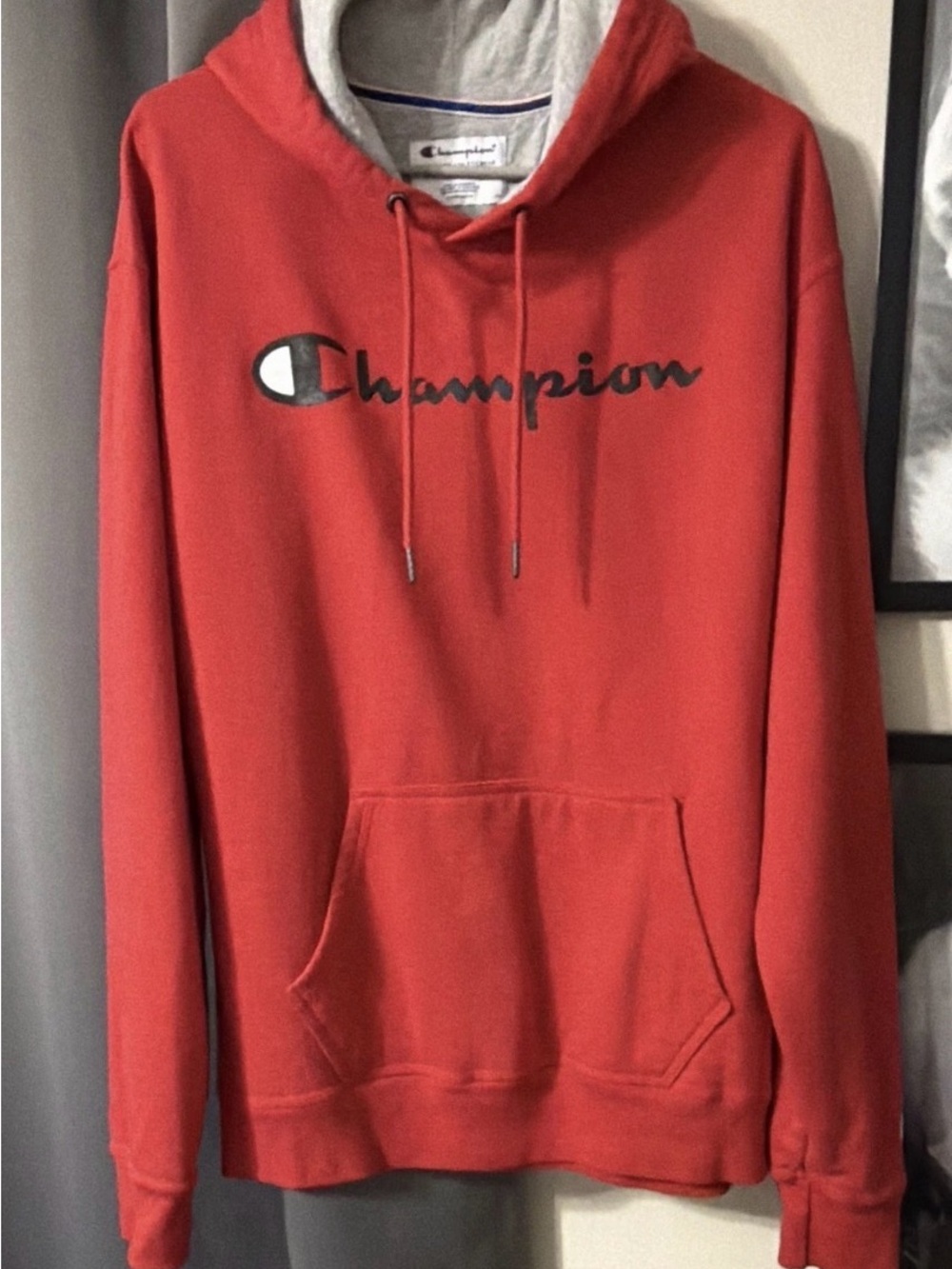 Champion Men’s Red Crewneck Hoodie with Grey Lining